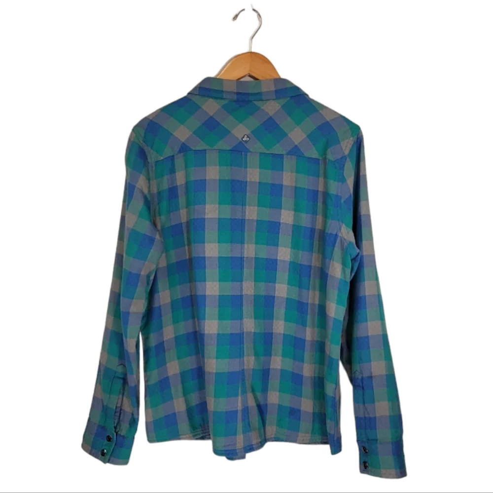 XL Prana Plaid Shacket 100% Organic Cotton Waffle Knit Lining Teal Green & Blue - Picture 3 of 16